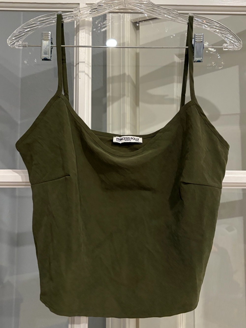 Princess Polly Cropped Olive Green Cowl Neck Camisole w/ Darts & Side Zipper